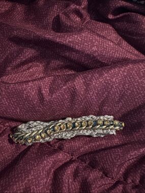Ann Taylor Loft Braided Metallic magnetic bracelet Gold Silver rhinestone new